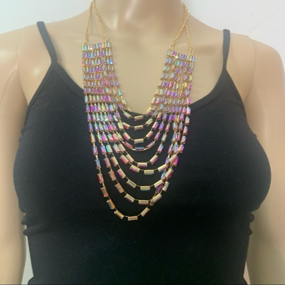 New Gennaro Fuchsia & Gold Rhinestone Layers Statement Necklace Special Occasion